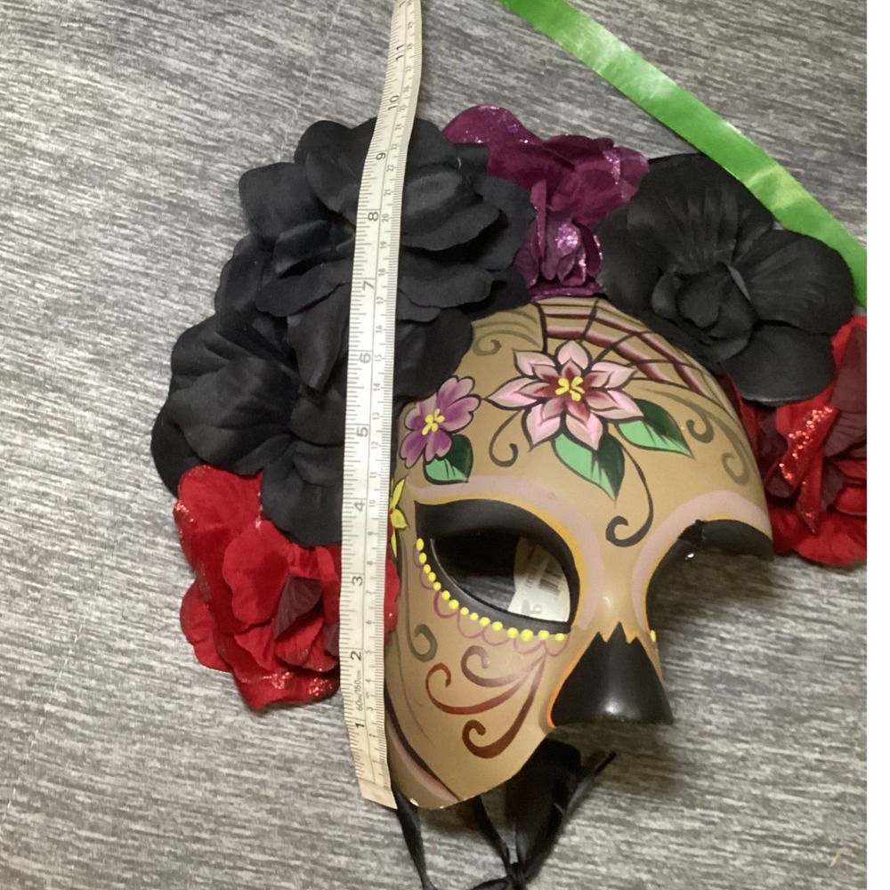KBW Global Day of the Dead Floral Masquerade Mask Sugar Skull Rose Headpiece - Picture 12 of 13